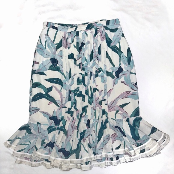 Tory Burch Louisa Silk Printed Ruffle Skirt in Ivory Desert Bloom size 4 - Picture 12 of 16